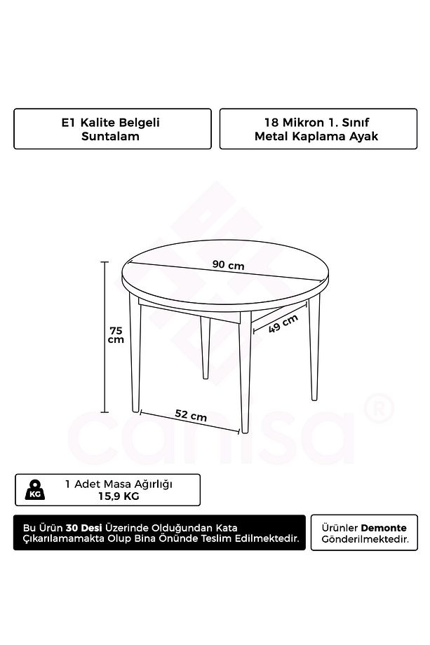 Osle Serisi 90 X 90 Sabit Yuvarlak Siyah Mermer Desen Mutfak Masası - 3
