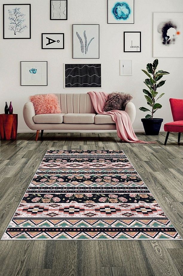 Patchwork Çiçek Desenli Yıkanabilir Kaymaz Taban Leke Tutmaz Modern Salon Halısı Ve Yolluk - 1