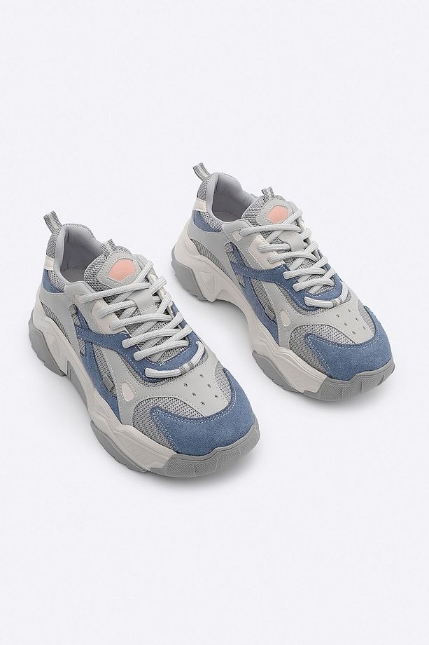 Kadın Yüksek Taban Sneaker Bağcıklı Spor Ayakkabı Edisa - Koşu Ayakkabısı Mavi - 5