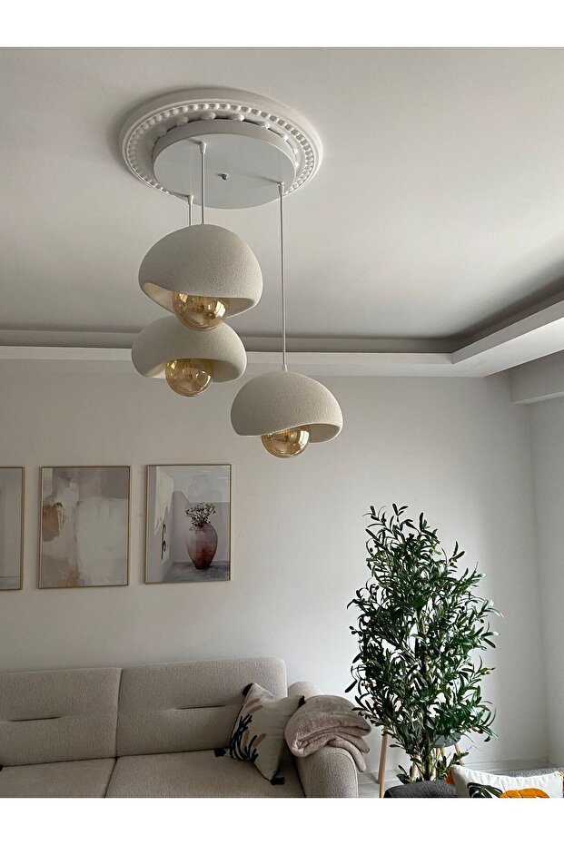 3 Lü Sarkıt Avize Rustik E27 Modern Avize Bohem Beton Görünüm 30 cm (Rustik Ampül Dahildir) - 6