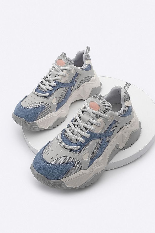 Kadın Yüksek Taban Sneaker Bağcıklı Spor Ayakkabı Edisa - Koşu Ayakkabısı Mavi - 1