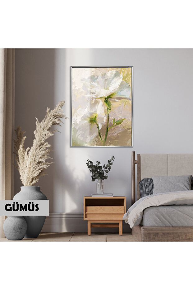 Amazing | White Flower Soft Oil Pattern | Framed Tempered Glass Table Single Vertical