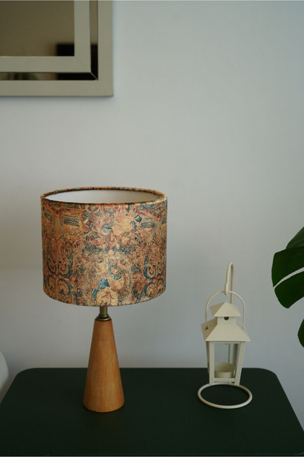 Üçgen Ahşap Model Silindir Retro Model Kadife Kumaş Şapka Şık Yatak Odası Salon Abajur - 5