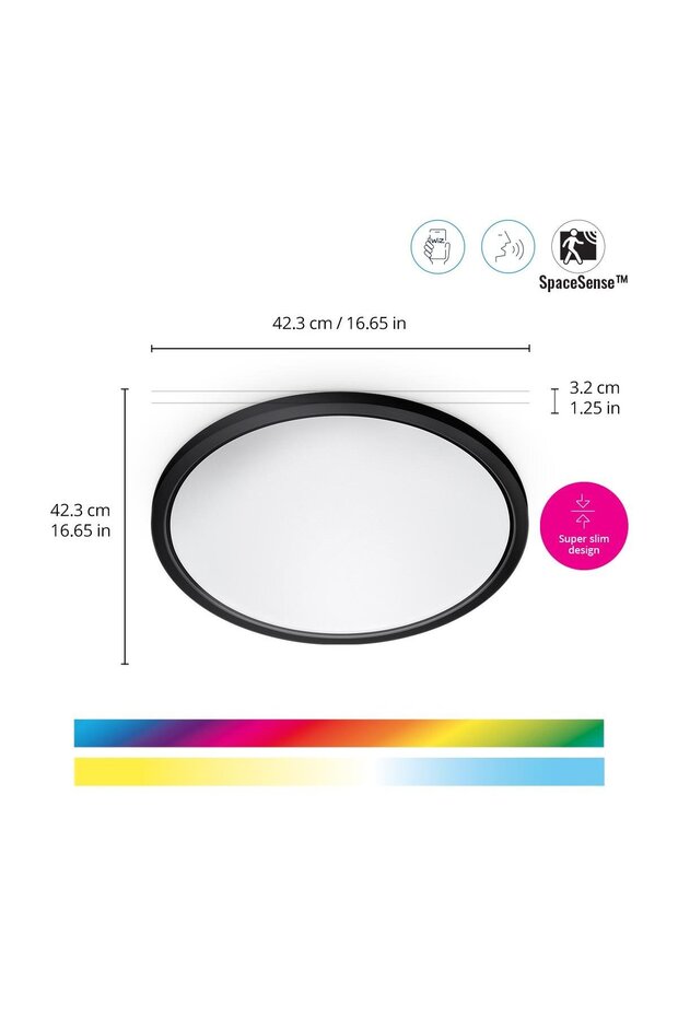 SuperSlim 22W Siyah Sıva Üstü RGB Akıllı LED Yuvarlak Panel Tavan Armatürü 42 cm çapında 2600 Lumen - 2