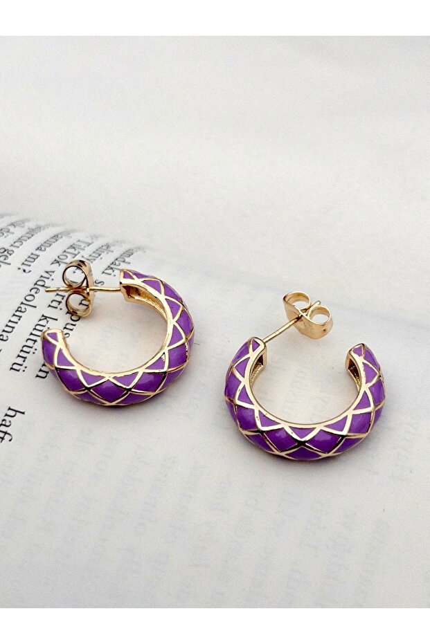 Mineli Çizgili Renkli Çelik Küpe - 1