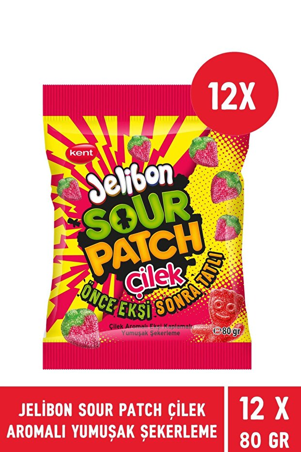 Sour Patch Çilek Aromalı Yumuşak Şekerleme 80 gr - 12 Adet - 4