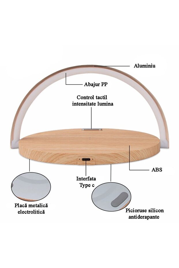 Lamp with wireless charging and phone holder, ABS, 3 functions, QI10W, table lamp with 3 light intensities - 4