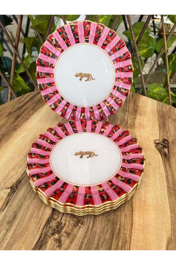 Pembe leopar pasta tabağı 6 adet - 1