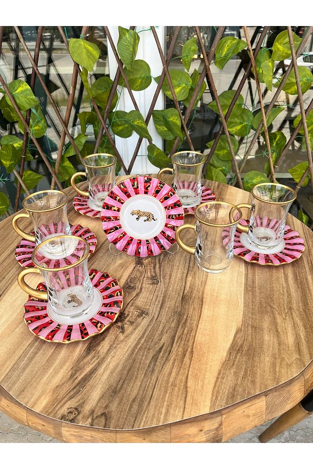 Pembe leopar çay seti 12 prç kulplu - 3