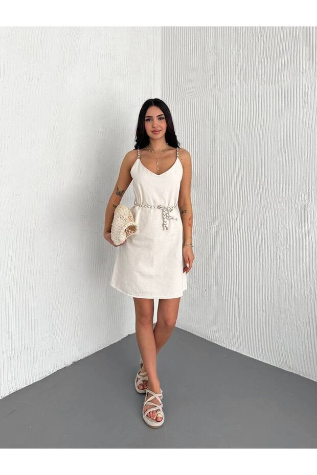 Linen Dress with Rope Strap Belt Detail