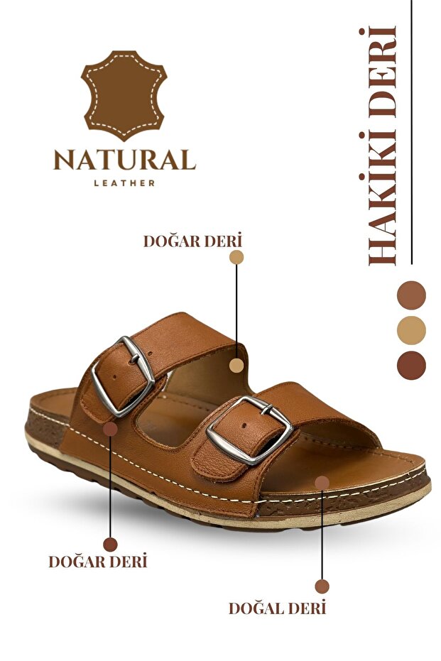 Sermoda Genuine Leather Men's Slippers Natural Leather Slippers t Tan