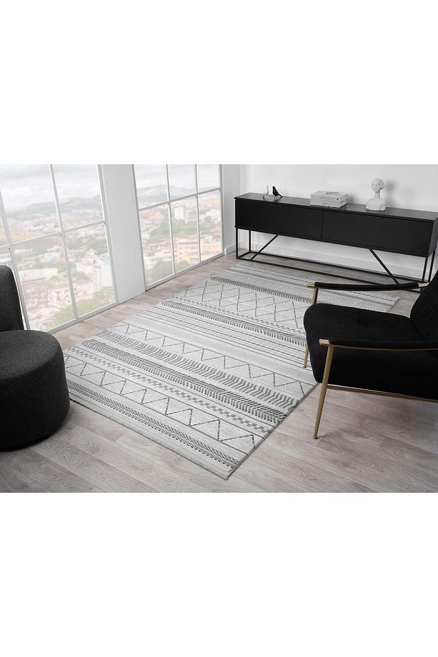 Vista VS005G Gri Halı Modern Desen Antialerjik Pamuk Taban Yıkanabilir Salon Halısı Yatak Odası - 5