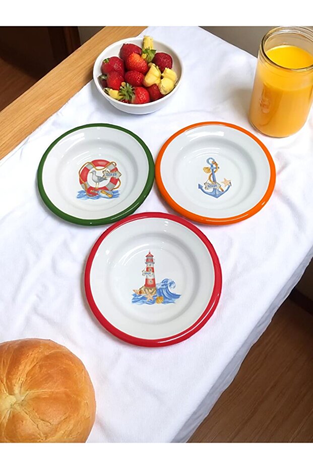 3-Piece 16cm Enamel Plate Set, 16 cm Enamel Appetizer Plate, Presentation Plate, Enamel Plate, Retro Luxury