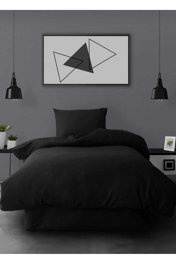 Ranforce Tek Kişilik Lastikli Çarşaflı Nevresim Takımı Simple Siyah - 4