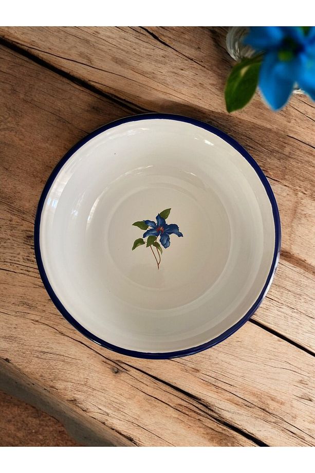 3 Adet 24CM Emaye Kase Tabak, Çukur Tabak, Çorba Tabak, Retro, Derin Tabak, Çorba Kase, Çiçek Desen - 4