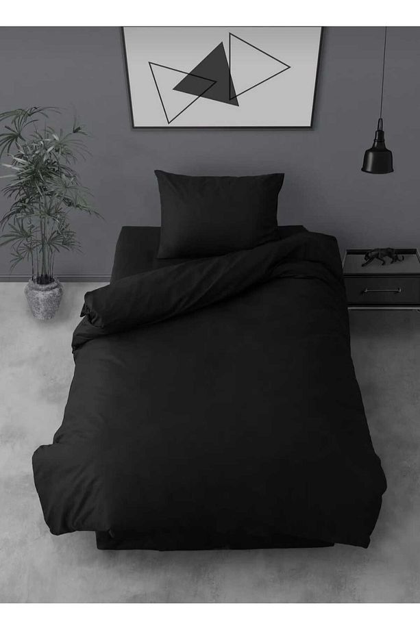 Ranforce Tek Kişilik Lastikli Çarşaflı Nevresim Takımı Simple Siyah - 2