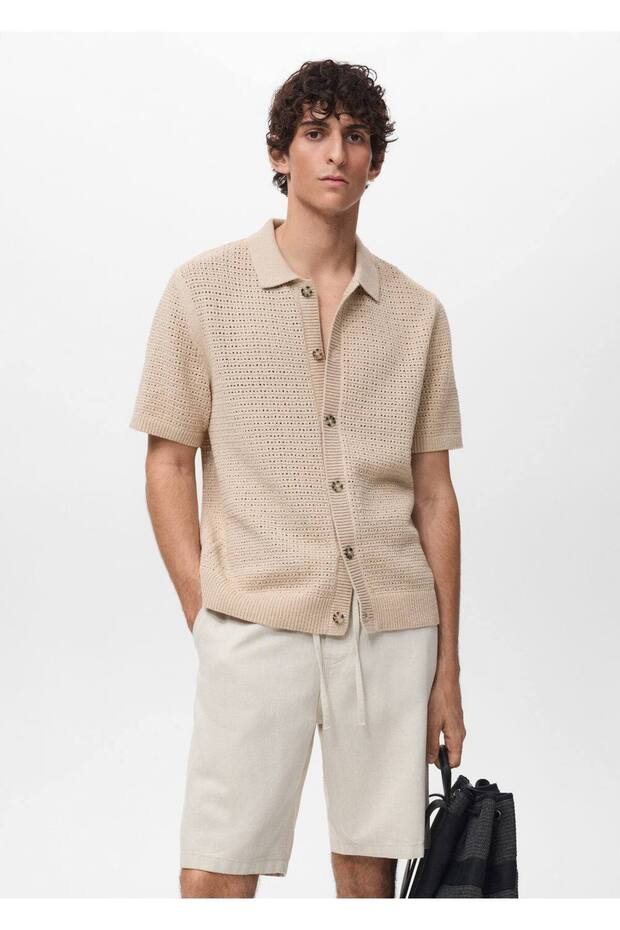 Düğmeli triko polo gömlek - 1
