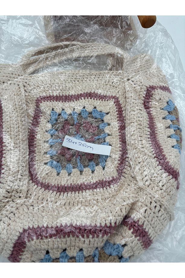 El örgüsü motif çanta/Astarlı/İç cep fermuarlı/Çıt çıt detaylı (34x35cm) - 3