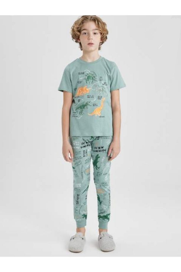 Erkek Çocuk Dinazor Baskılı Kısa Kollu Pijama Takımı Z9178A624SM - 1