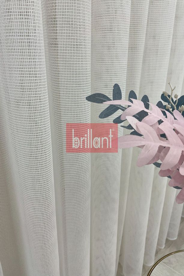 Brillant Lumıra Mikro File Mutfak, Oturma odası, Ofis ve Büro Modern Tül Perde 1/3 Sık Pile - Ekru - 2