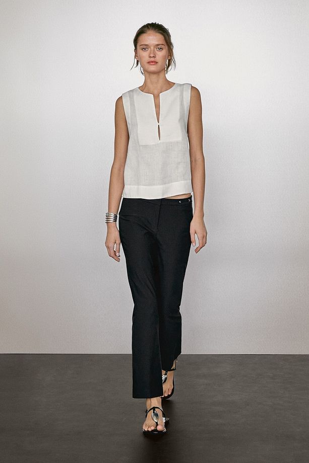 Blouse with seam detail, 100% linen - 4