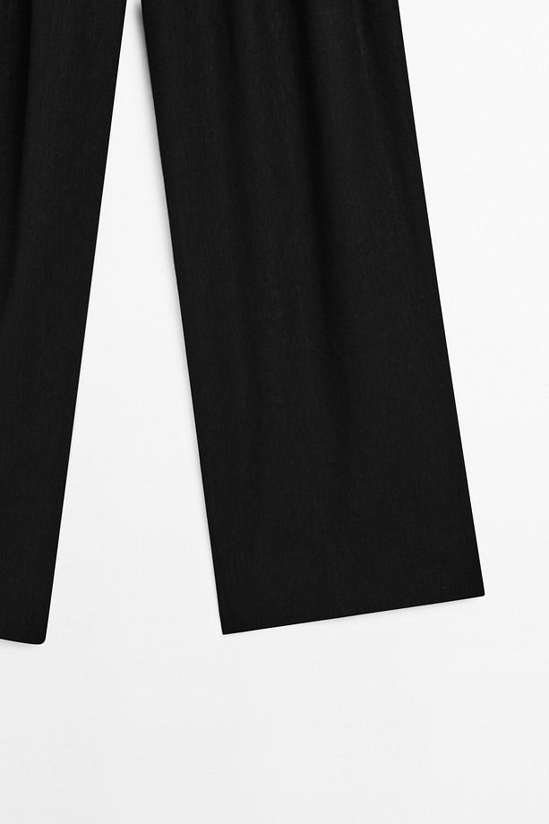 Keten karışımlı pensli straight fit pantolon - 7