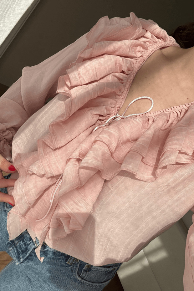 Pembe Fırfırlı İsveç Gömlek - 7