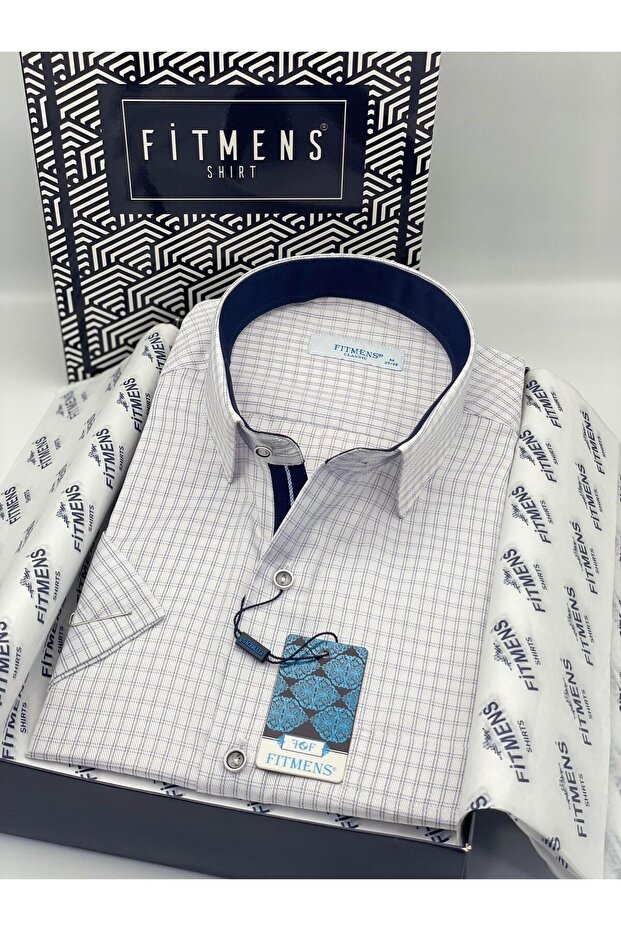 Classic Short Sleeve Checkered Gift Boxed Men's Shirt Fs-004157 - White