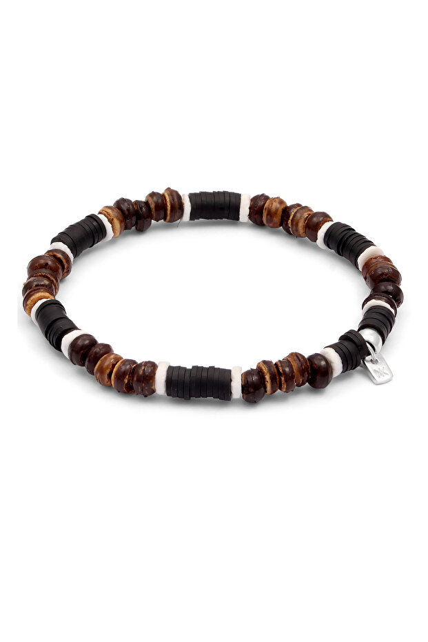 Náramek Pánský náramek Heishi korálky Hnědé 925 Sterling Silver Léto / Pláž 19 cm - 1