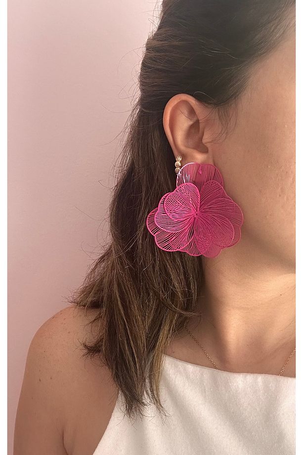 Marka Model Pembe Çiçek Küpe - 3