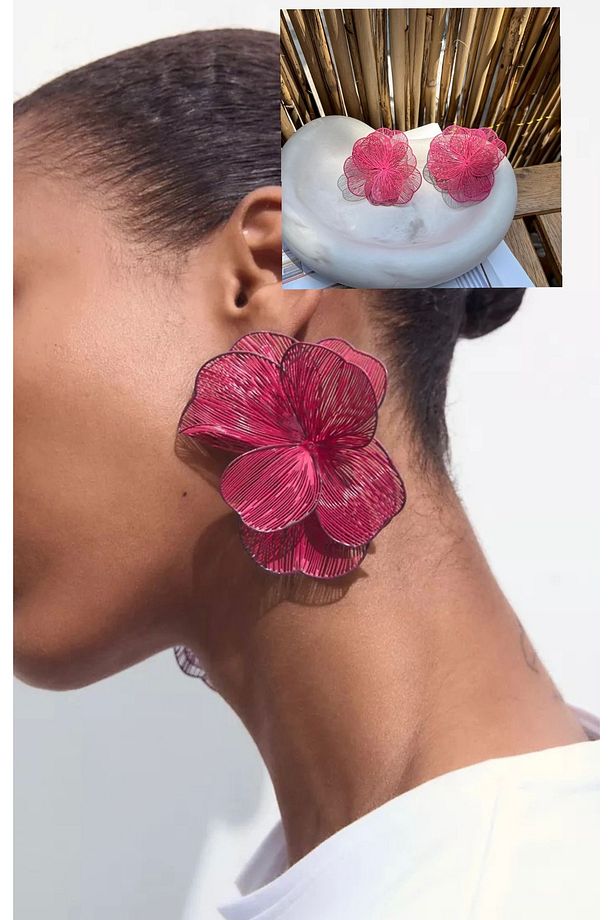 Marka Model Pembe Çiçek Küpe - 1