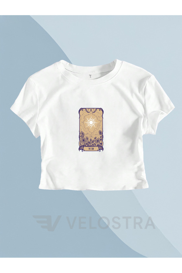 Women's Tarot Card the Sun Printed Crop