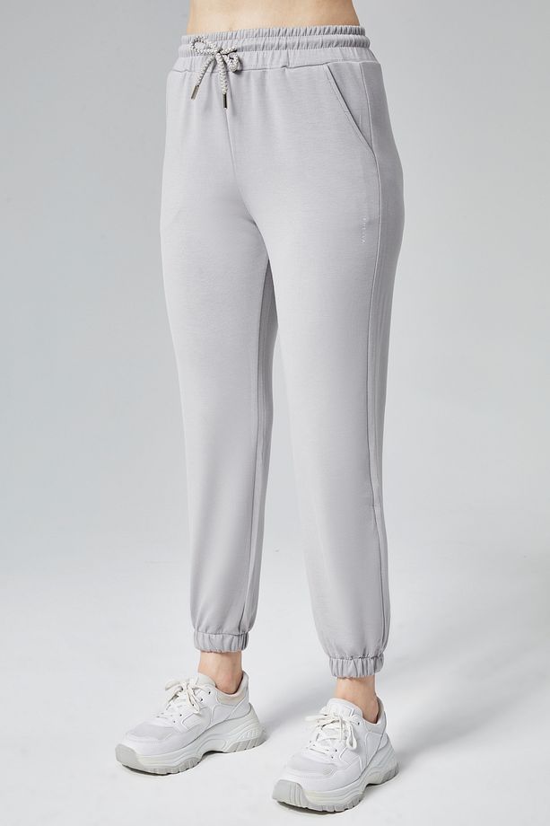 Kadın Gri Modal Kumaş Lastikli Paça Tek Alt Jogger Pantolon - 6