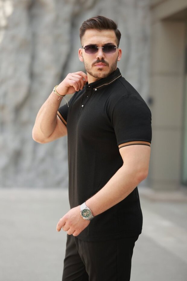 Men's Button Collar Waffle Fabric Short Sleeve T-Shirt