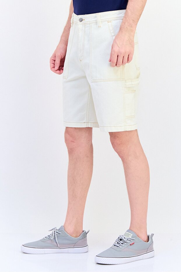 شورت كارجو رجالي سادة، أبيض فاتح - 4