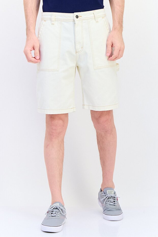 شورت كارجو رجالي سادة، أبيض فاتح - 1