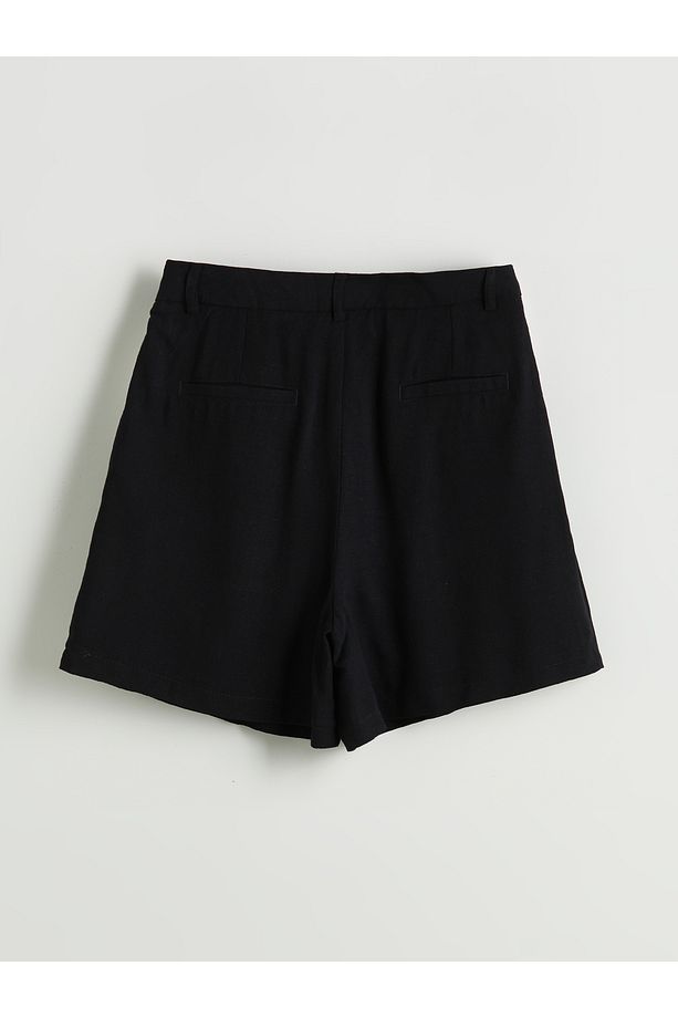 Loose Fit Keten Karışımlı Kadın Pileli Şort - 2