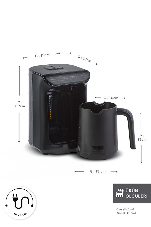 Türkische Kaffee- und Kaffeemaschine von Hatır Embrde, glänzend schwarz, 5 Tassen Fassungsvermögen, viel Schaum - 3