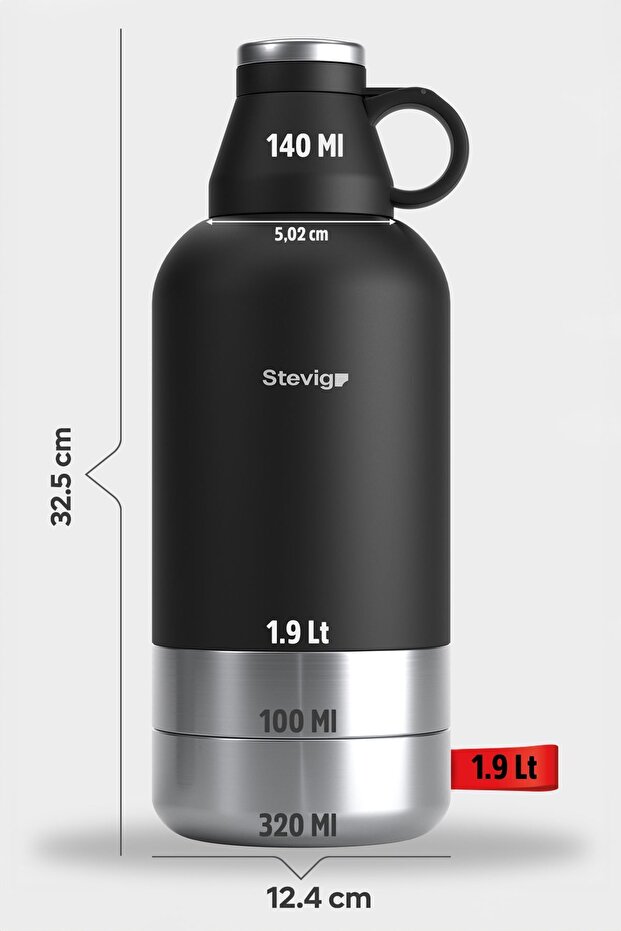 4 Multi-Cup Çelik Termos 1,9 LT. Black ST-212 - 8