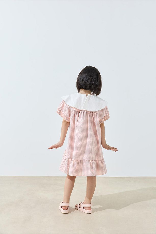 Gingham Elbise - pembe - 5
