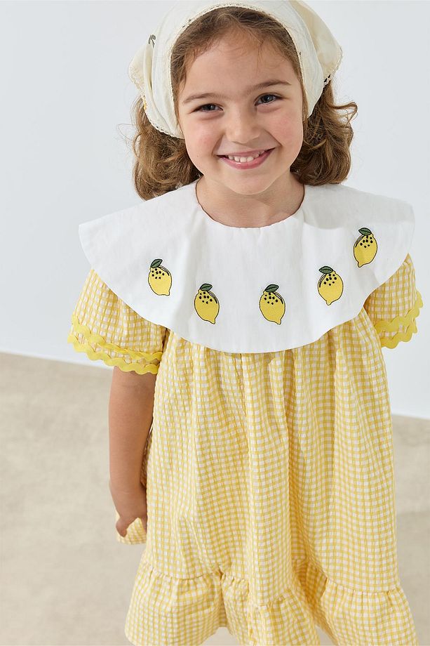Gingham Elbise - sarı - 5