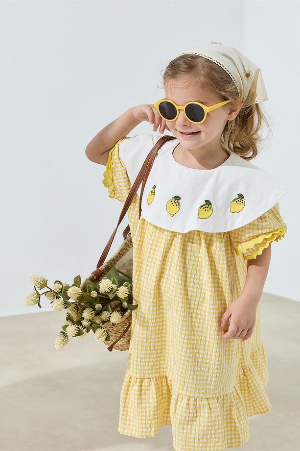 Gingham Elbise - sarı - 7