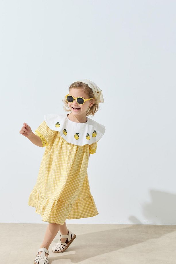 Gingham Elbise - sarı - 8
