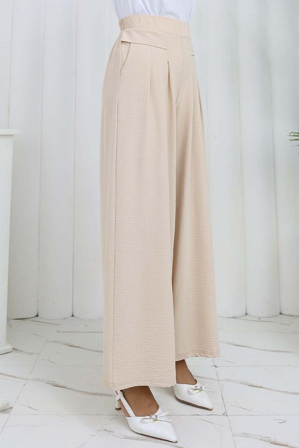 Geniş Paça Pileli Pantolon Taş Rengi 6718 - 6