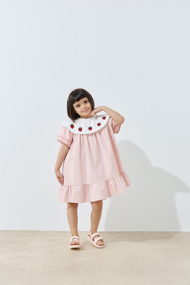 Gingham Elbise - pembe - 1