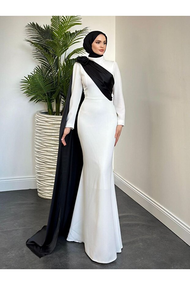 Rochie de seară cu eșarfă KREP - 2