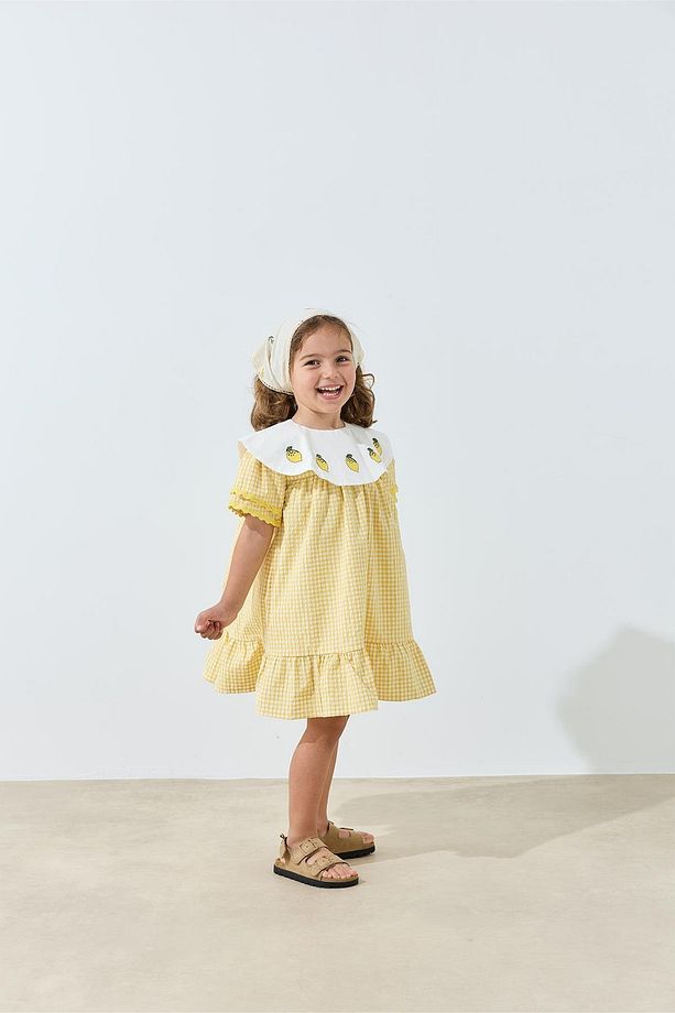 Gingham Elbise - sarı - 4