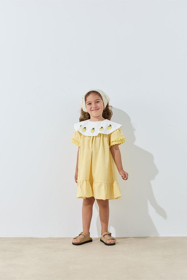 Gingham Elbise - sarı - 1