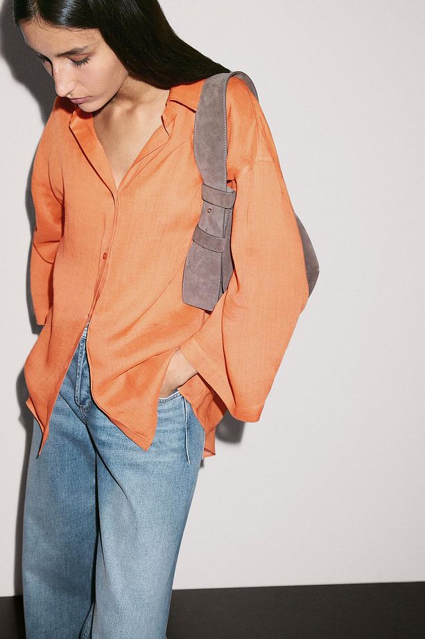 Oversize rami karışımlı gömlek - 3