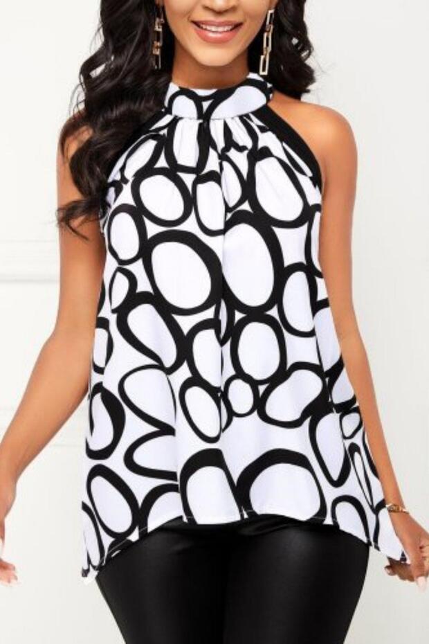 بلوزة سوبريم بدون أكمام منقوشة برقبة رسن - منقوشة - 1